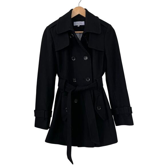 Calvin Klein Women's Tailored Wool Peacoat Double Breasted Size 4 Black - Picture 1 of 6